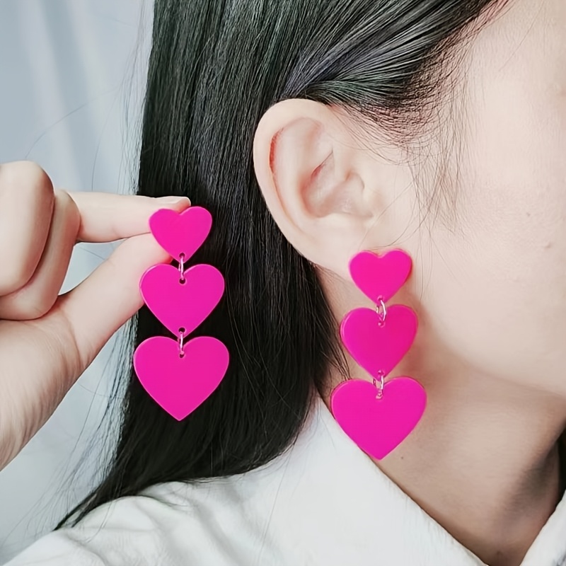 2pc Gradient Color Sparkling Heart Acrylic Drop Earrings for Women